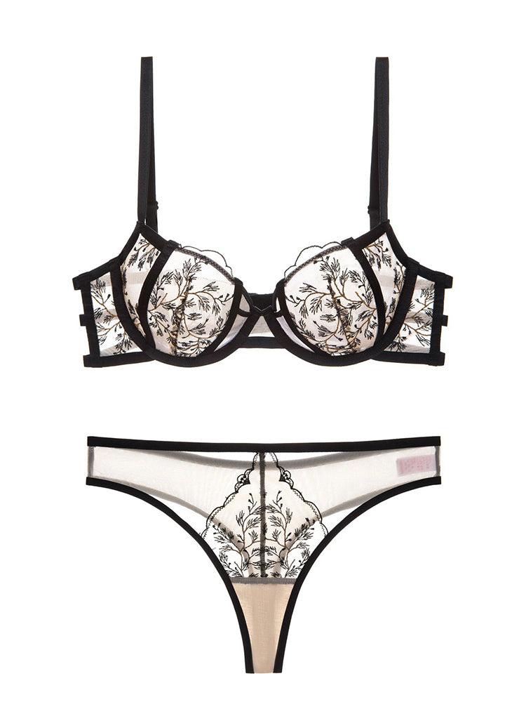 【ワイヤー入り】フランススタイル 薄手通気性よく ノンパテッド ブラ&ショーツセット