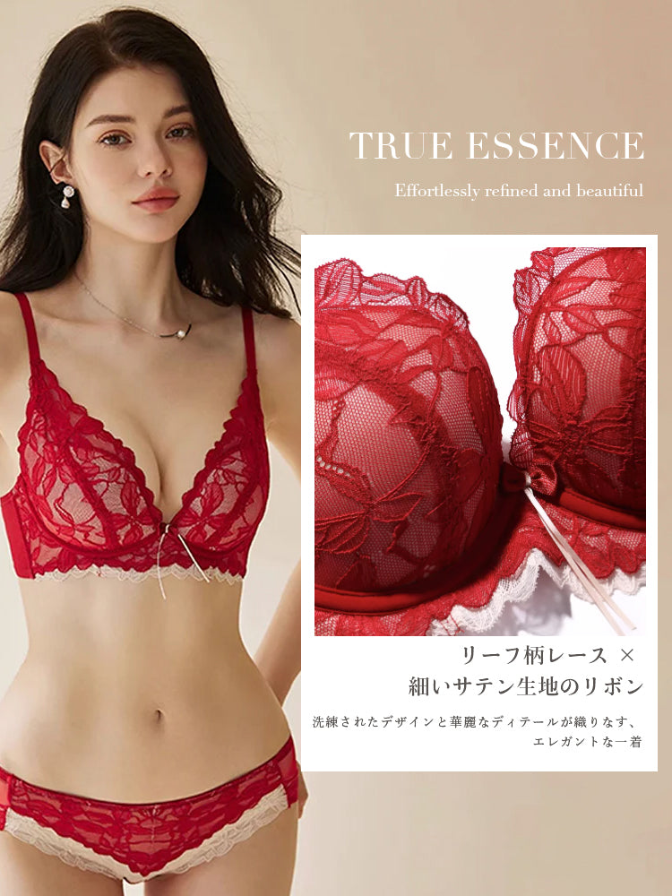 【ノンワイヤー盛れる】バイカラー花柄総レースブラ&ショーツ