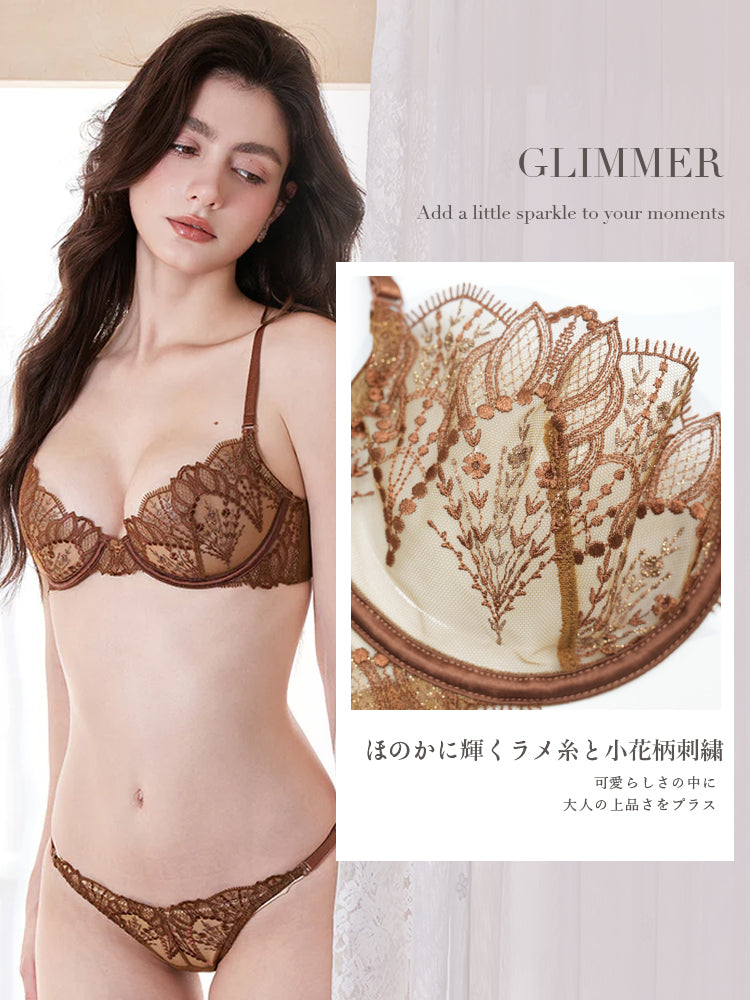 【Goddess Series】キラメク刺繍飾り 総レースブラ&ショーツ