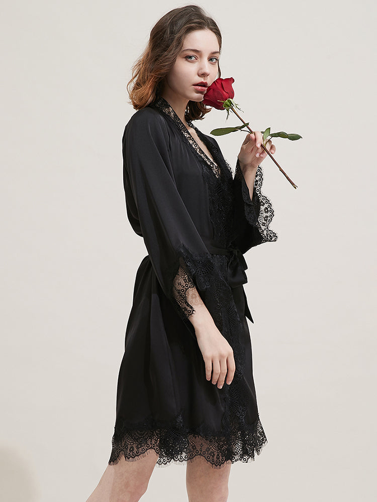 【ガウン】レース飾り長袖 ベルト付きガウン