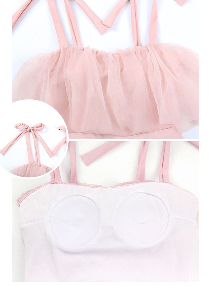 【ノンワイヤー】肩紐リボン仕様 お洋服っぽい水着