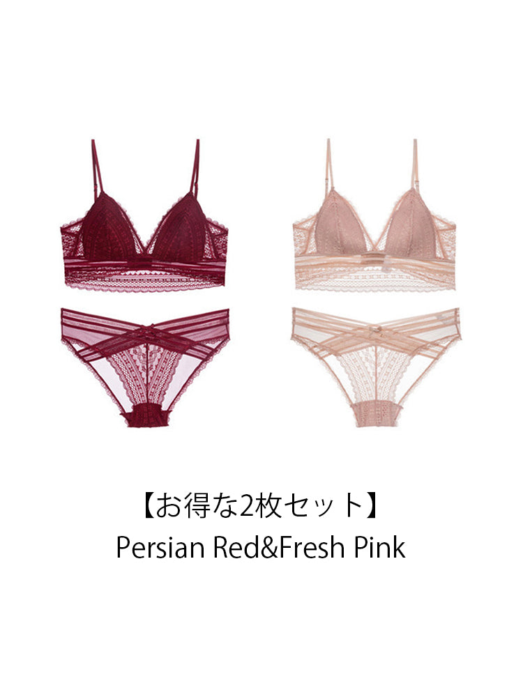 【Natural Fit】Vネック 総レースノンワイヤーブラ&ショーツ