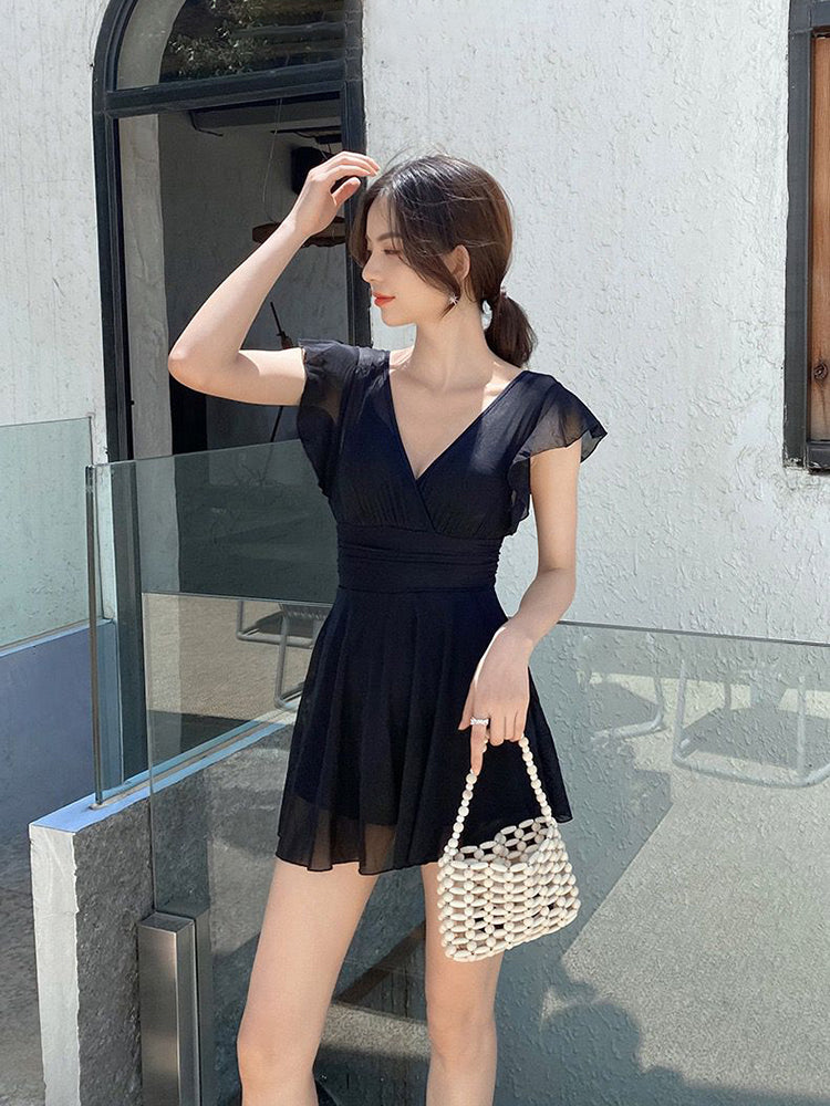 【ノンワイヤー】シアーワンピース付き お洋服っぽい水着