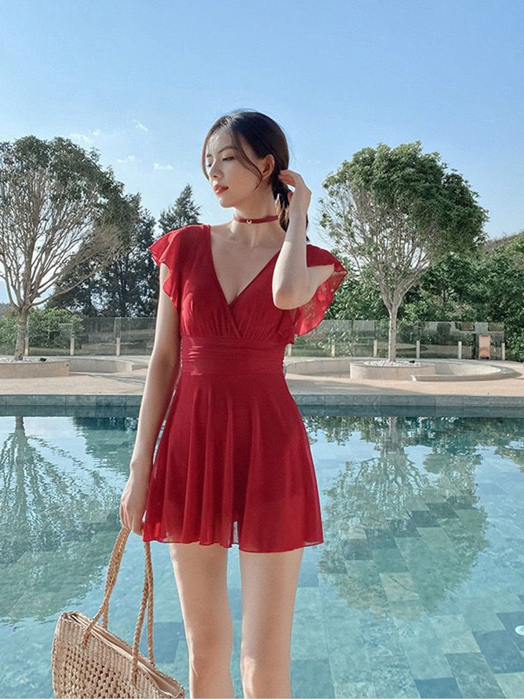 【ノンワイヤー】シアーワンピース付き お洋服っぽい水着