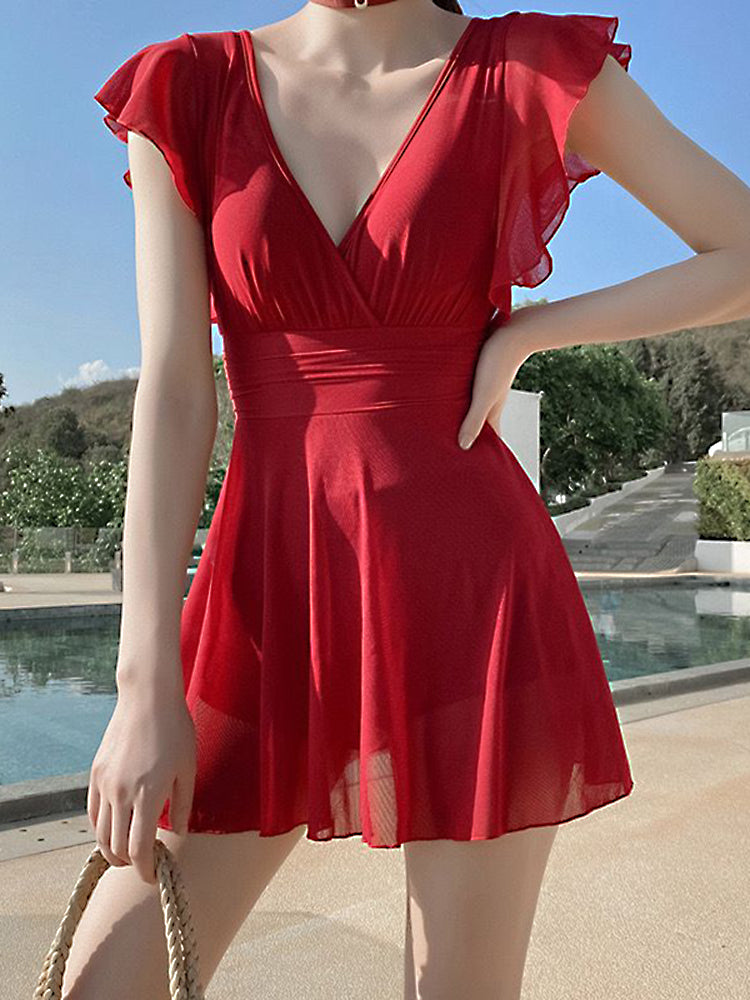 【ノンワイヤー】シアーワンピース付き お洋服っぽい水着