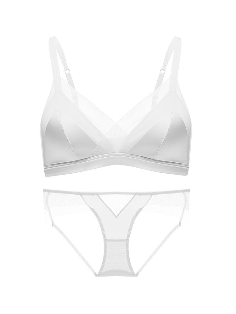 【ノンワイヤー】光沢感ワイヤレス 通気ブラ&ショーツ