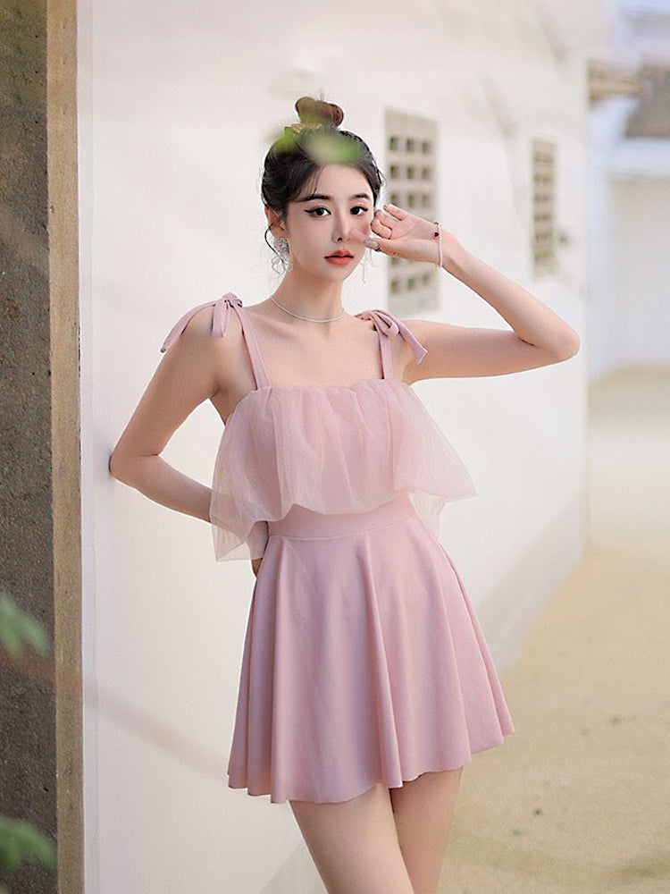 【ノンワイヤー】肩紐リボン仕様 お洋服っぽい水着