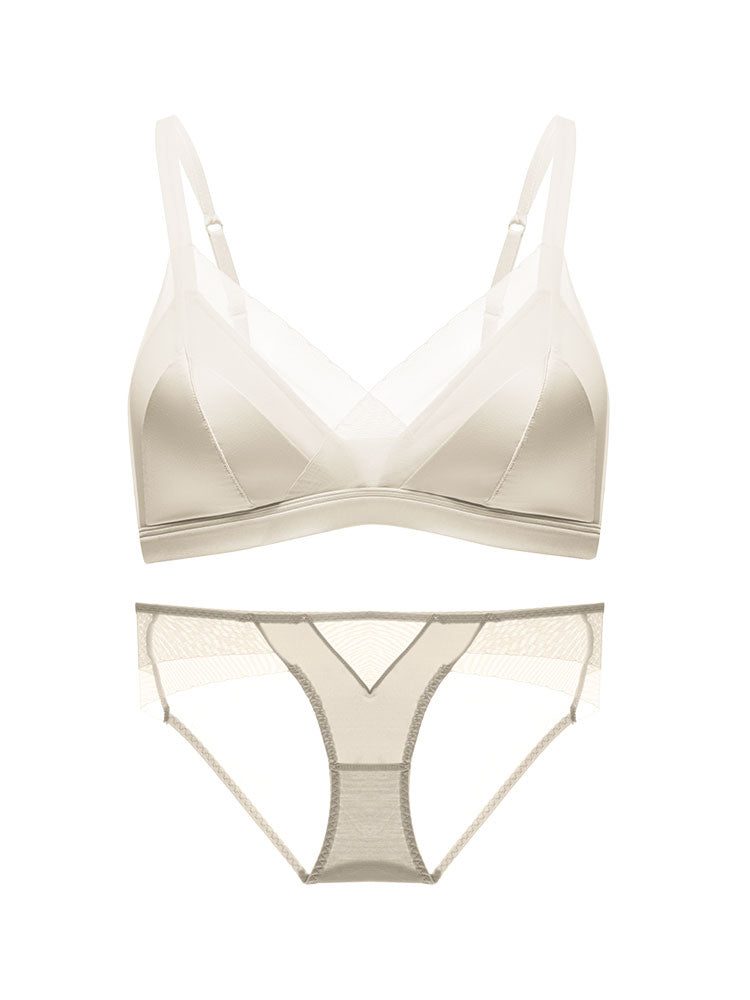 【ノンワイヤー】光沢感ワイヤレス 通気ブラ&ショーツ