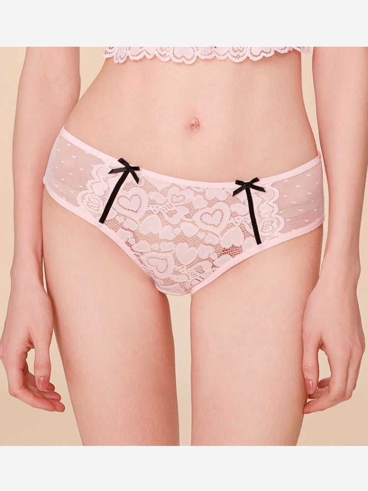 【ノンワイヤー】ハートモチーフ LOVELY総レース ブラ&ショーツセット