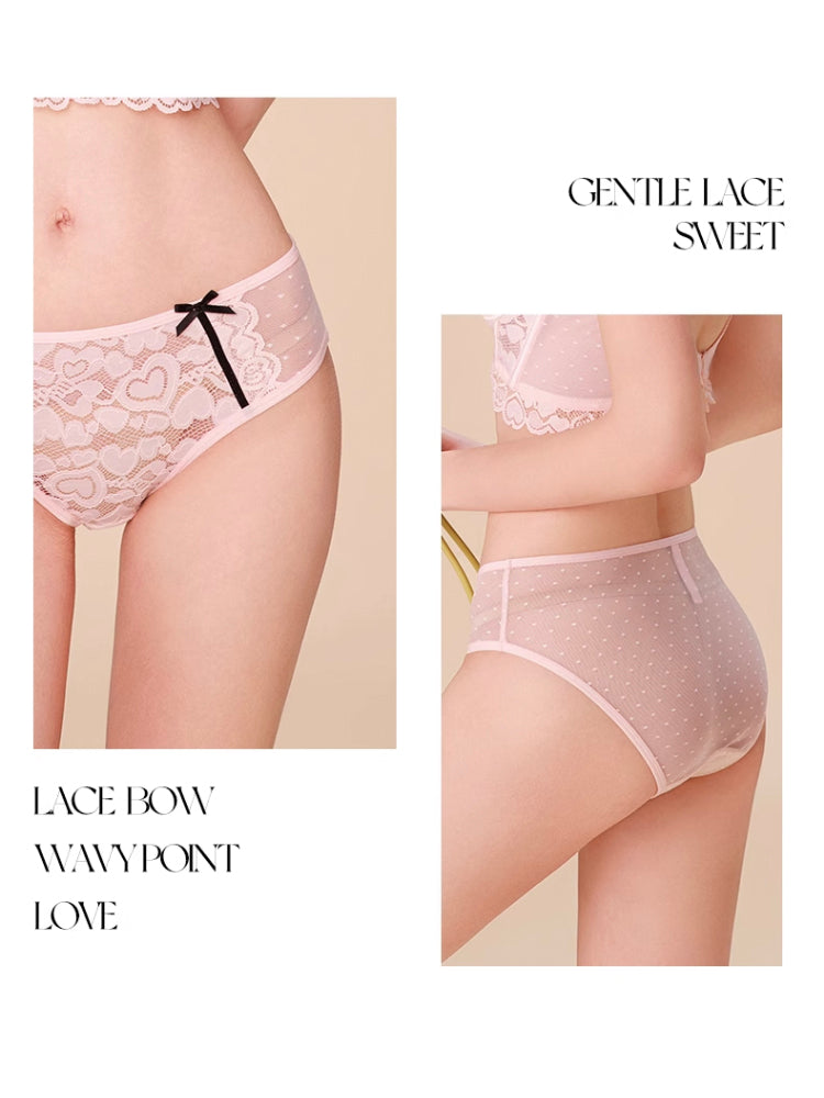 【ノンワイヤー】ハートモチーフ LOVELY総レース ブラ&ショーツセット