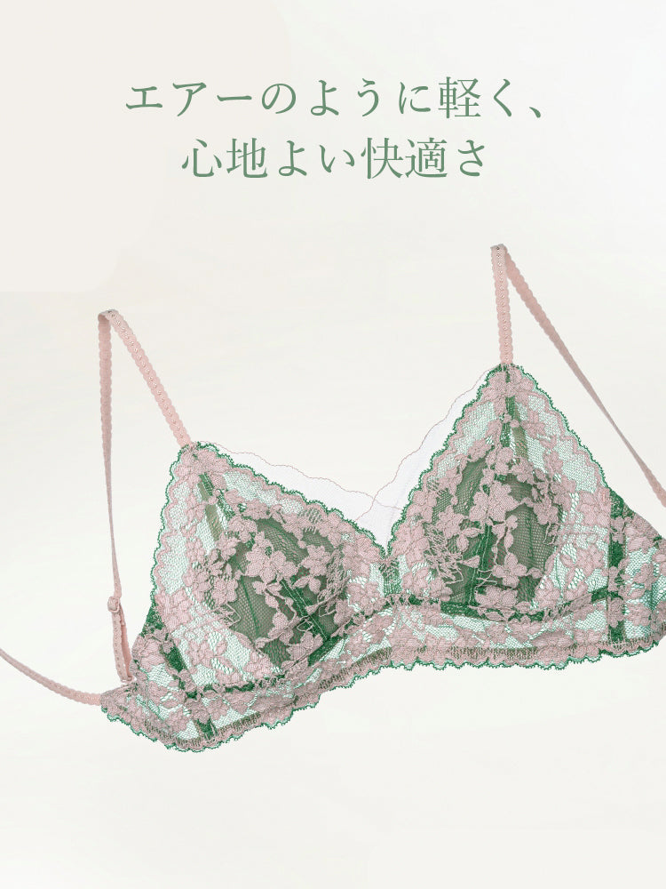 【ノンワイヤー】軽やかな着心地 総レース配色ブラ＆ショーツ