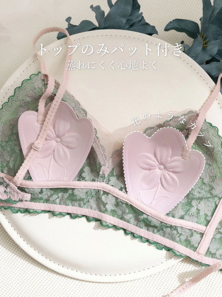 【ノンワイヤー】軽やかな着心地 総レース配色ブラ＆ショーツ