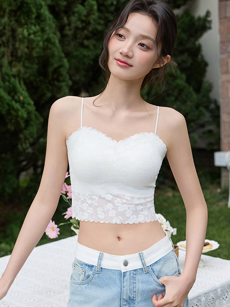 【パッド付き】レースキャミソール 美背デザイン