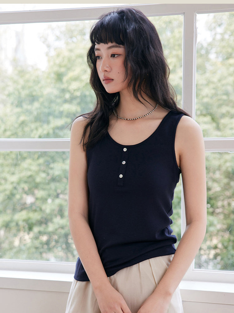 ボタン設計タンクトップ パッドなし