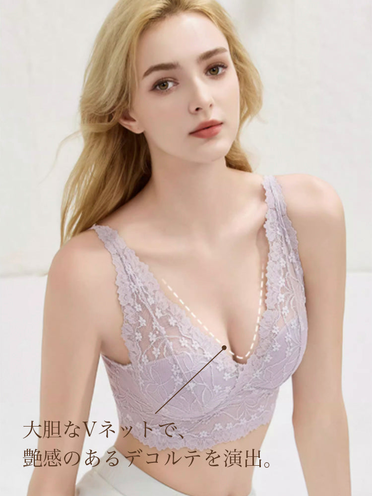 【エアリー・ノンワイヤー】ムレにくい 総レースナイトブラ