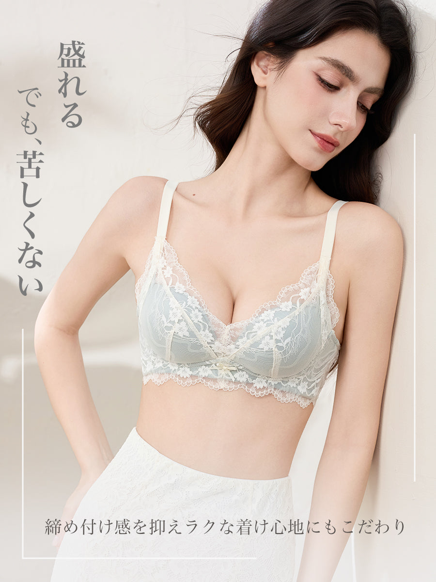 【ノンワイヤー盛れる】花柄総レース盛りブラ＆ショーツ