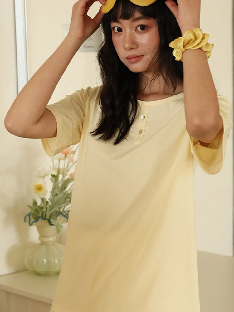 【ソフトタッチ】レース飾り ルームウェア2点セット