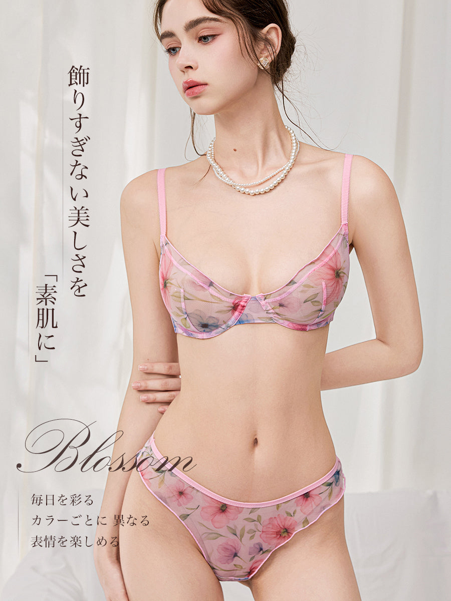 【Blossom】シアーメッシュ 花咲くノンパテッドブラ＆ショーツ