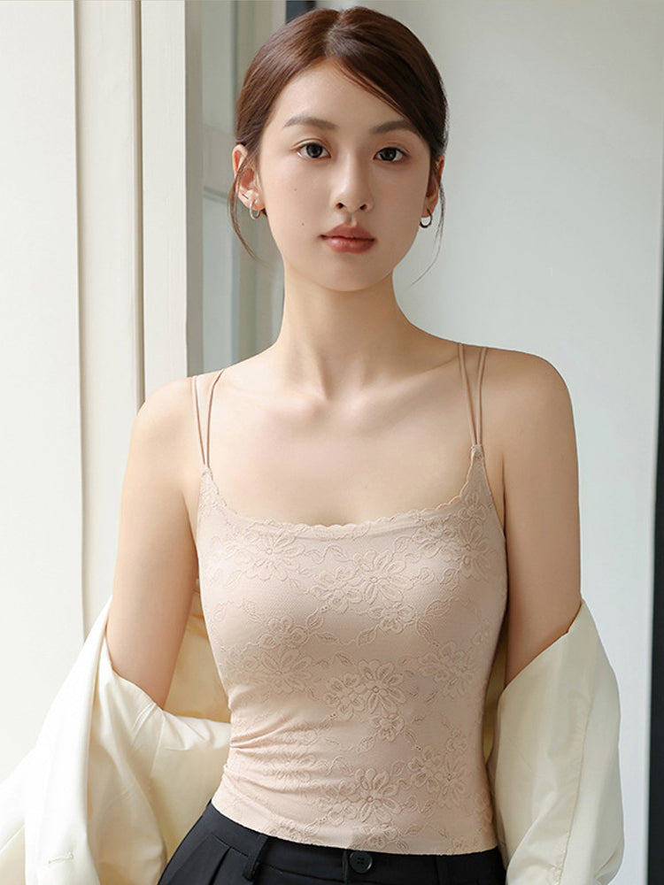 【パッド付き】レースチューブキャミソール 美背クロスデザイン