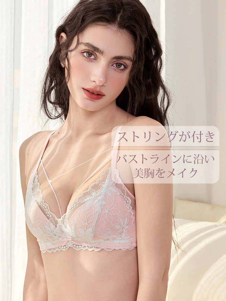 【ノンワイヤー】花咲く総レースブラ＆ショーツセット