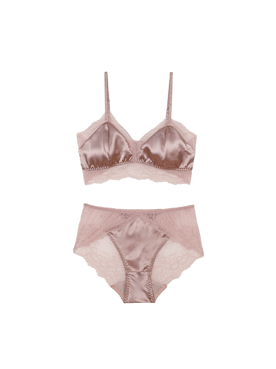 【Silky Comfort】シルク 総レースノンワイヤーブラ＆ショーツセット