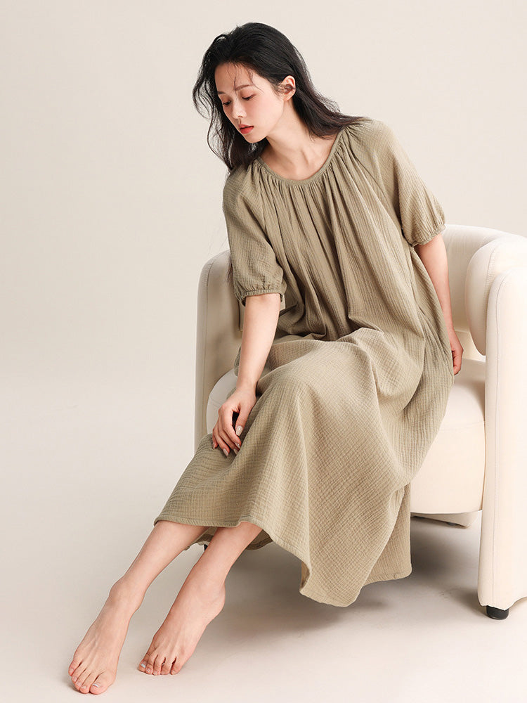 【コットン100％】ダブルガーゼ ワンピースルームウェア
