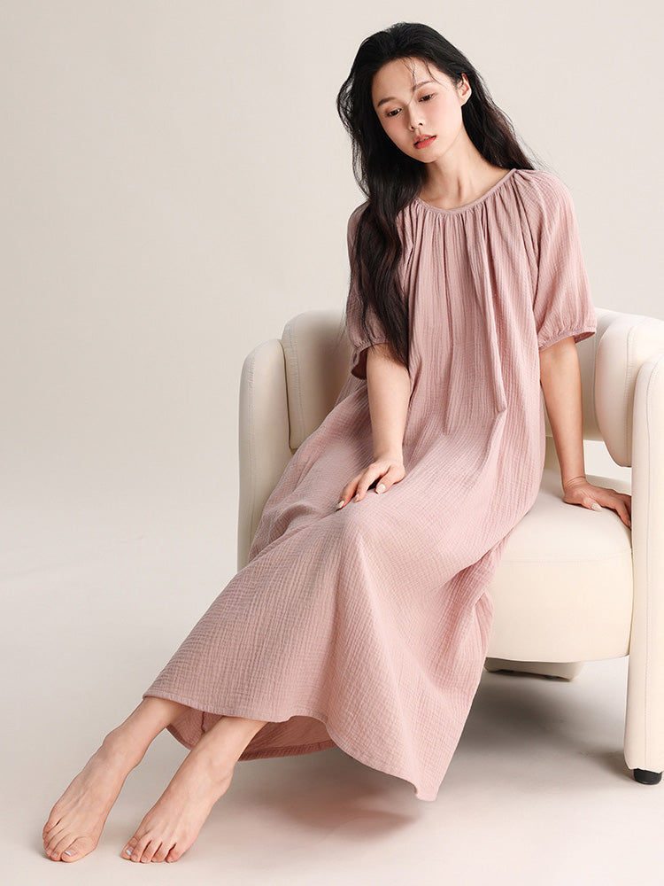 【コットン100％】ダブルガーゼ ワンピースルームウェア
