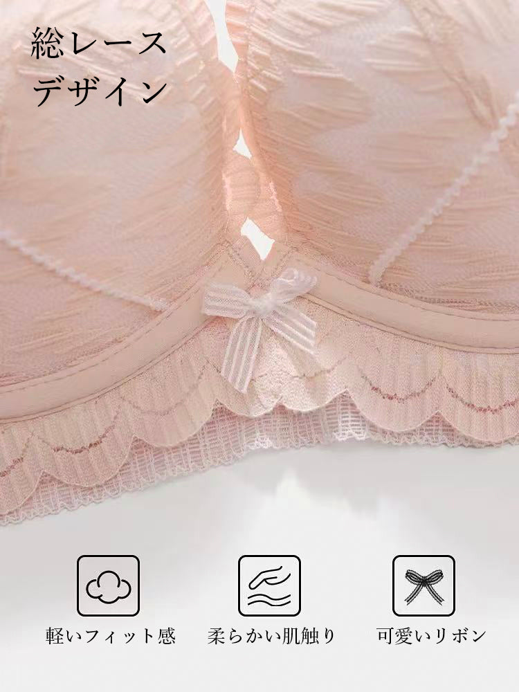 【ノンワイヤー盛れる】総レース 下厚パッドブラ＆ショーツ