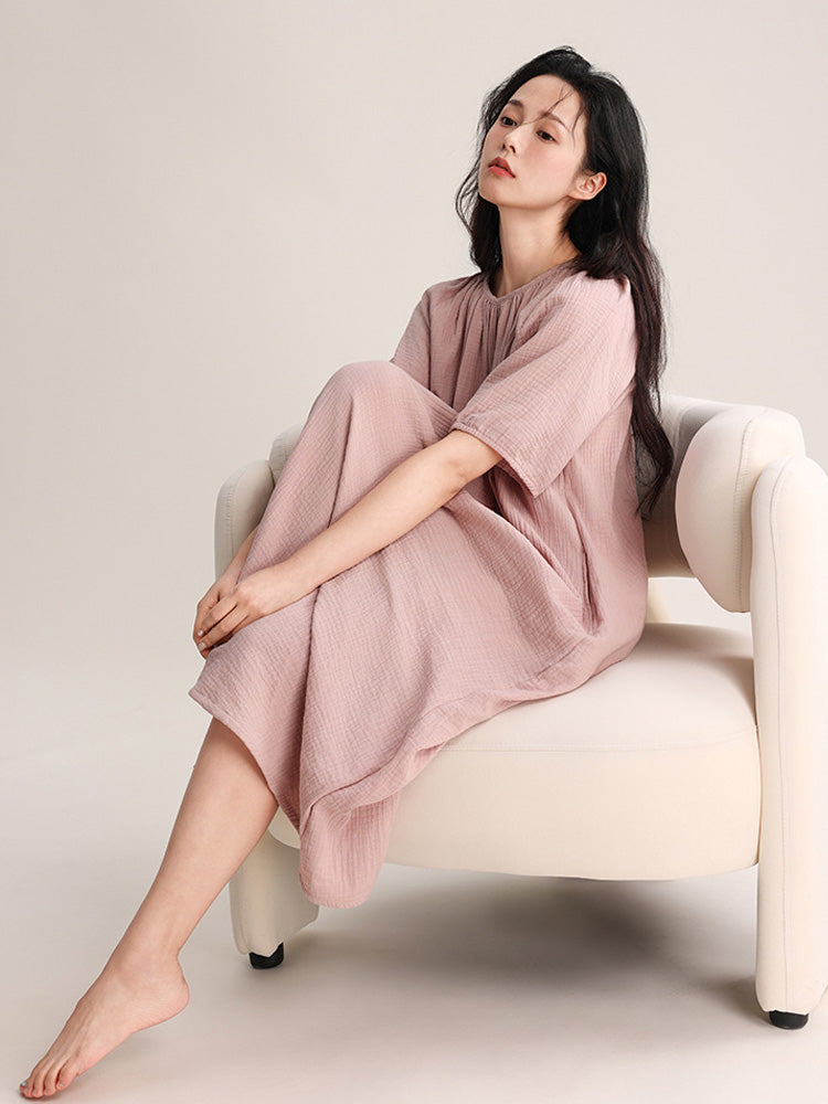 【コットン100％】ダブルガーゼ ワンピースルームウェア