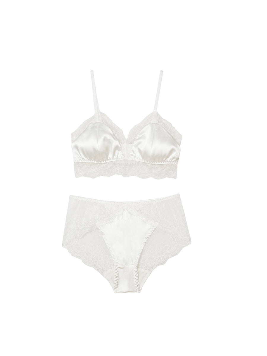 【Silky Comfort】シルク 総レースノンワイヤーブラ＆ショーツセット