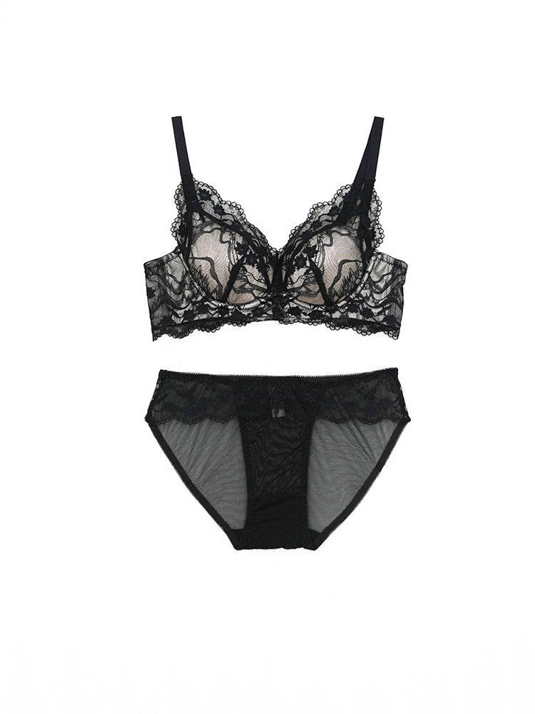【ノンワイヤー盛れる】花柄総レース盛りブラ＆ショーツ