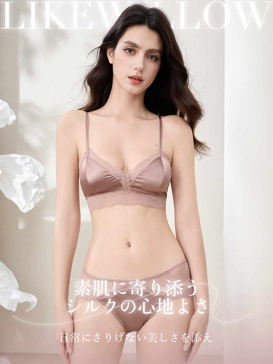 【Silky Comfort】シルク 総レースノンワイヤーブラ＆ショーツセット