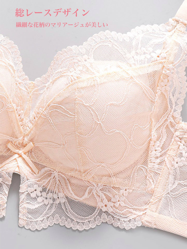 【ノンワイヤー盛れる】下厚パッド 大人っぽい総レースブラ＆ショーツ