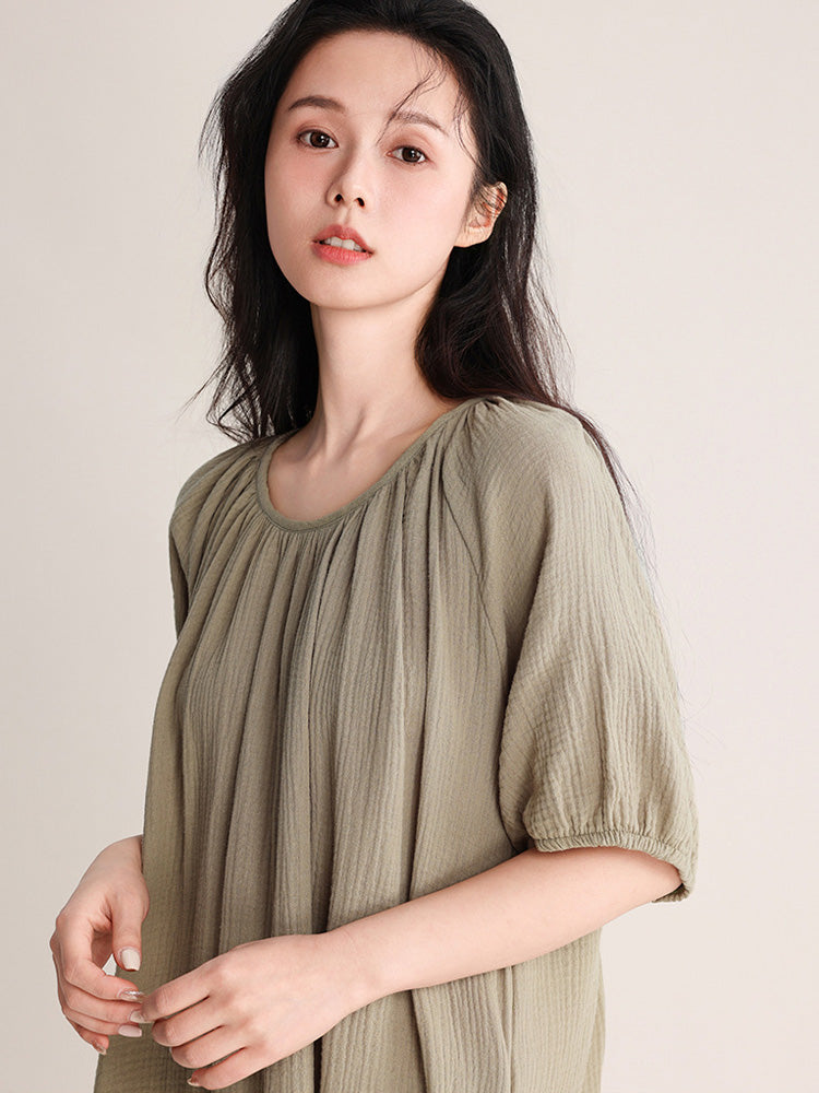 【コットン100％】ダブルガーゼ ワンピースルームウェア