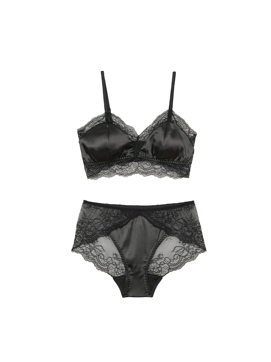 【Silky Comfort】シルク 総レースノンワイヤーブラ＆ショーツセット