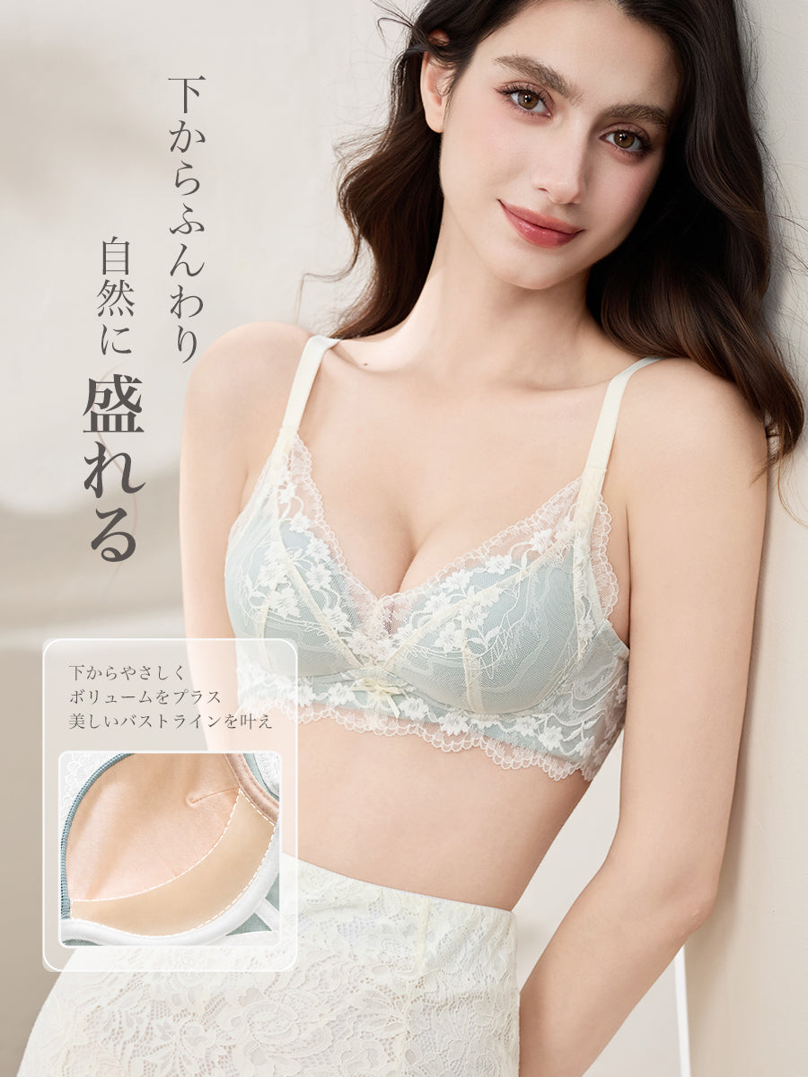 【ノンワイヤー盛れる】花柄総レース盛りブラ＆ショーツ