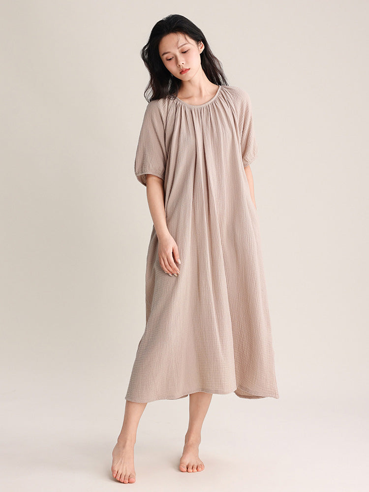 【コットン100％】ダブルガーゼ ワンピースルームウェア