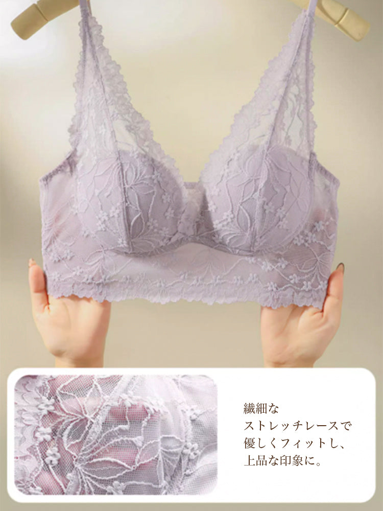 【エアリー・ノンワイヤー】ムレにくい 総レースナイトブラ