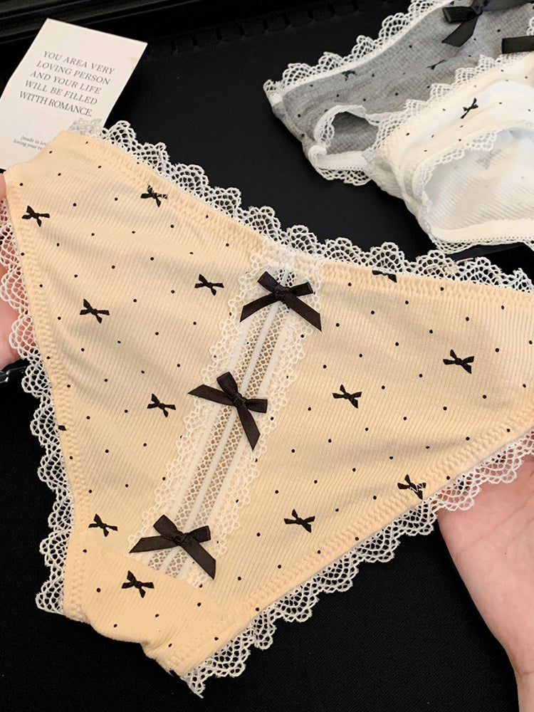 リボン＆ドット柄 ショーツ単品 透けにくい