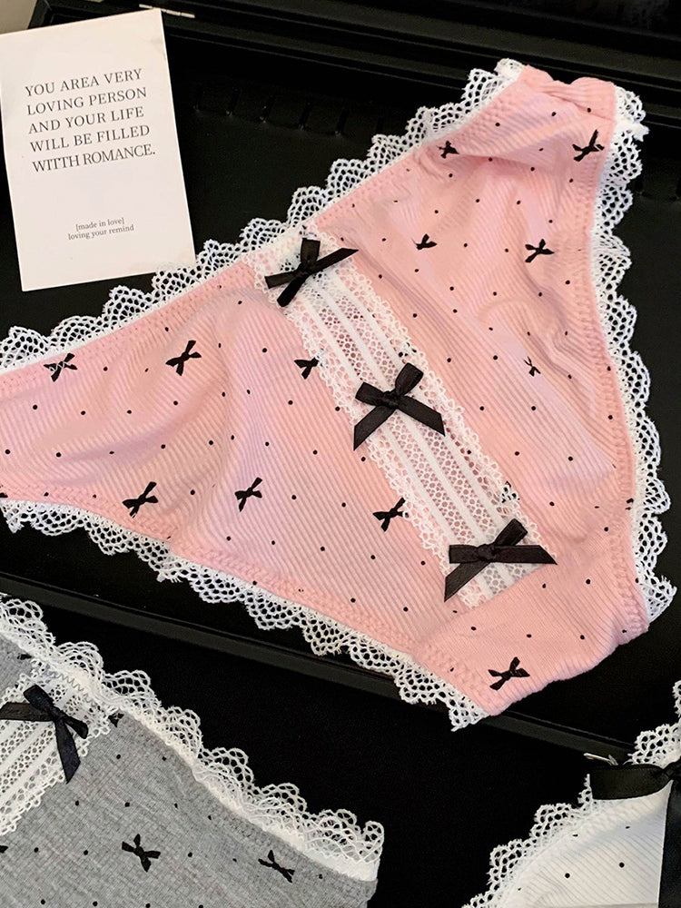 リボン＆ドット柄 ショーツ単品 透けにくい