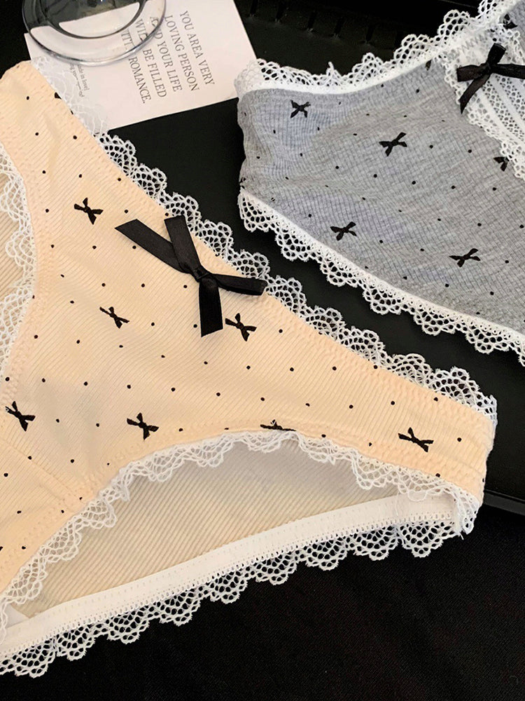 リボン＆ドット柄 ショーツ単品 透けにくい