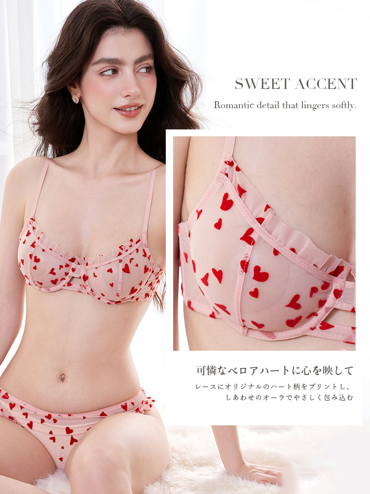 【Goddess Series】ハート柄シアーレースブラ＆ショーツ