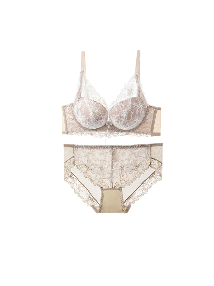 【ノンワイヤー盛れる】バイカラー花柄総レースブラ＆ショーツ