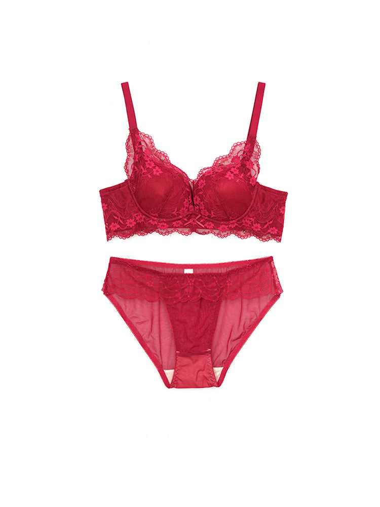 【ノンワイヤー盛れる】花柄総レース盛りブラ＆ショーツ
