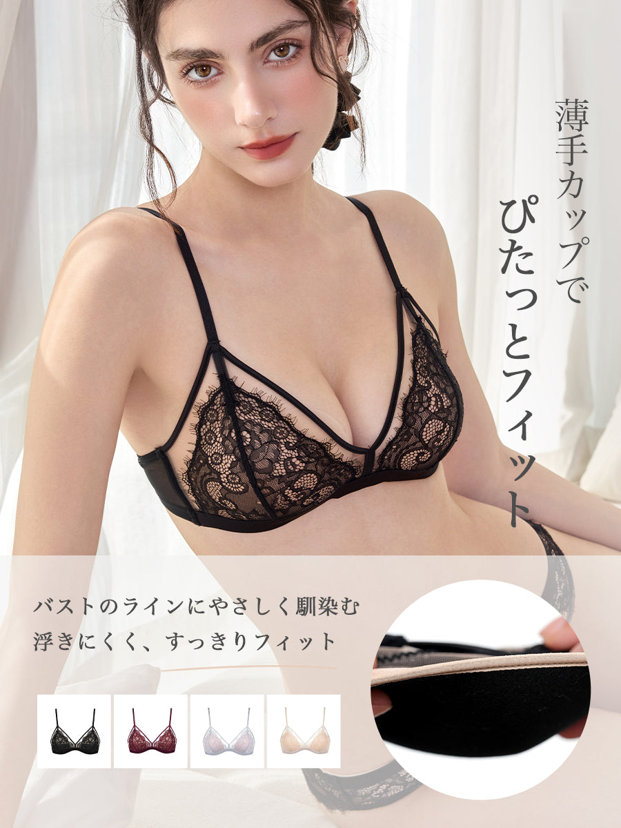 【ノンワイヤー】総レース ノンワイヤー通気ブラ＆ショーツ