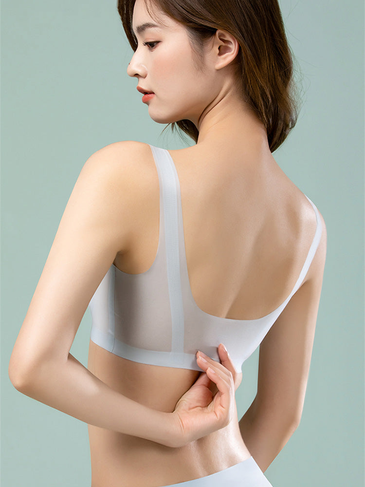 肩紐幅広い 半固定 薄手接触冷感 ノンワイヤー 無縫製ブラ