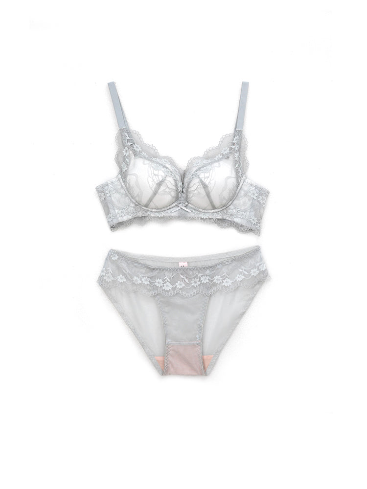 【ノンワイヤー盛れる】花柄総レース盛りブラ＆ショーツ
