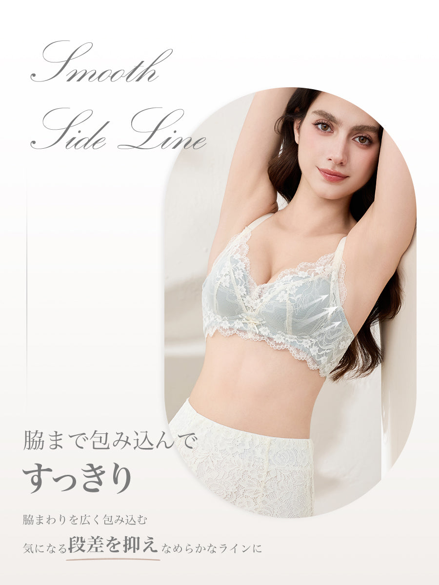 【ノンワイヤー盛れる】花柄総レース盛りブラ＆ショーツ
