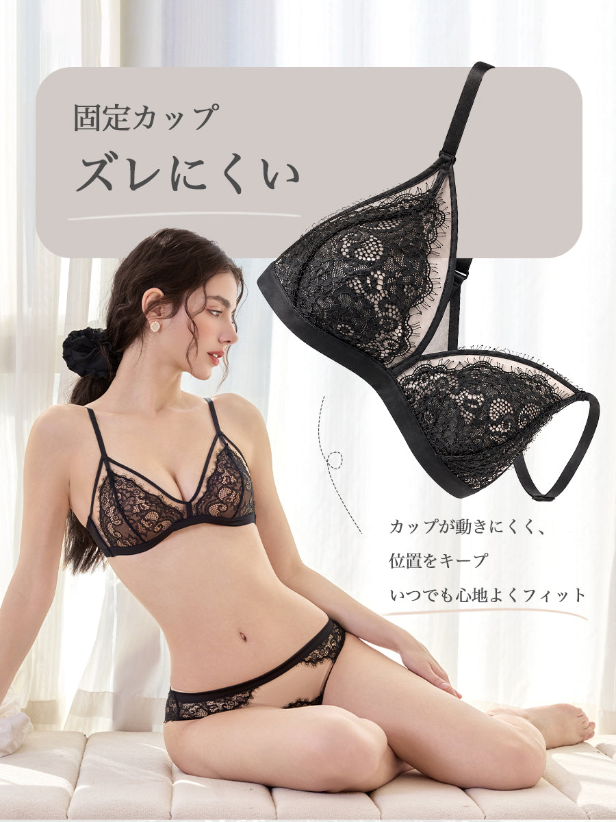 【ノンワイヤー】総レース ノンワイヤー通気ブラ＆ショーツ