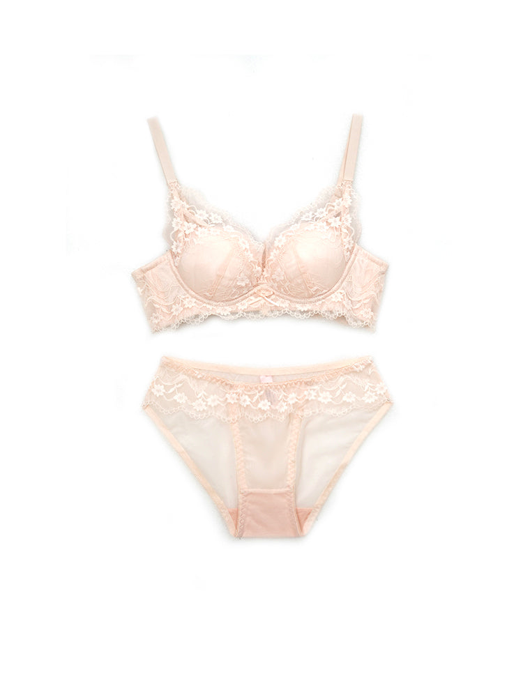 【ノンワイヤー盛れる】花柄総レース盛りブラ＆ショーツ